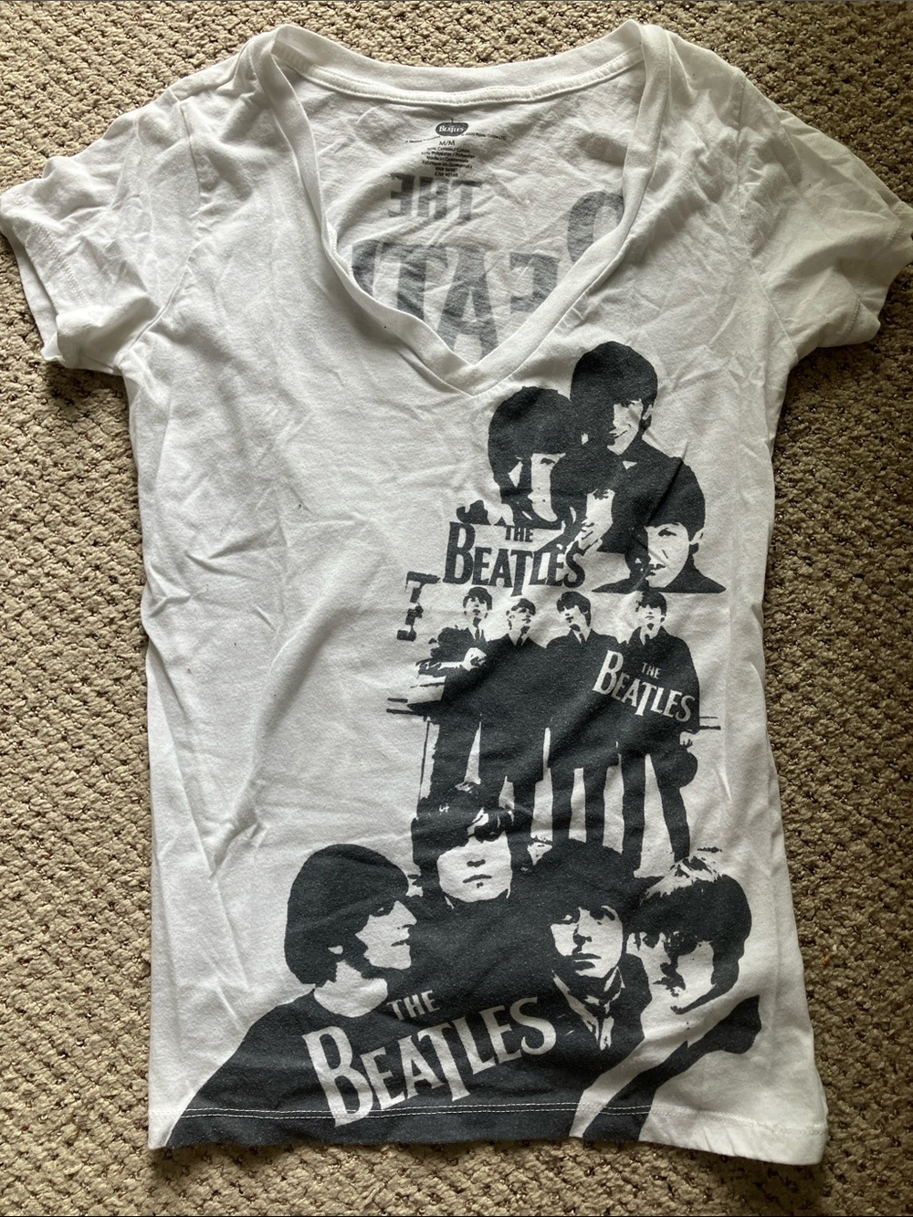 The Beatles White T-Shirt with Black Logo Printing